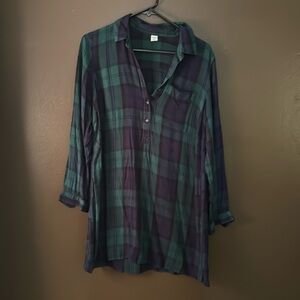 Plaid Popover Shirt Dress for Women